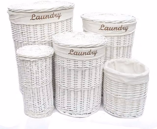 Topfurshing Brown Round Wicker Laundry Basket with Lid and Removable White Cotton Lining, Diameter: 50 cm