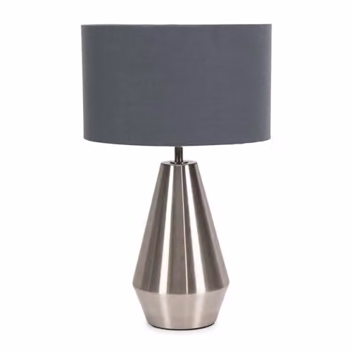 ValueLights Silver Metal Touch Dimmer Table Lamp with Grey Fabric Drum Shade – 1
