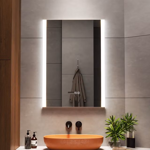 Livingandhome Rectangular Aluminium LED Bathroom Wall Mirror with Touch Control in White