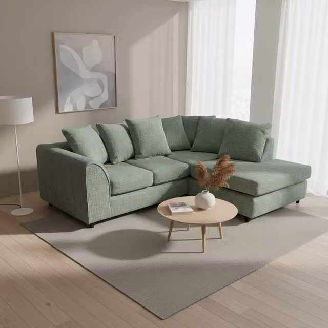 Abakus Direct Jumbo Corner Sofa in Soft Chenille with Plush Chaise Extension, Rifle Green, Right-hand Facing