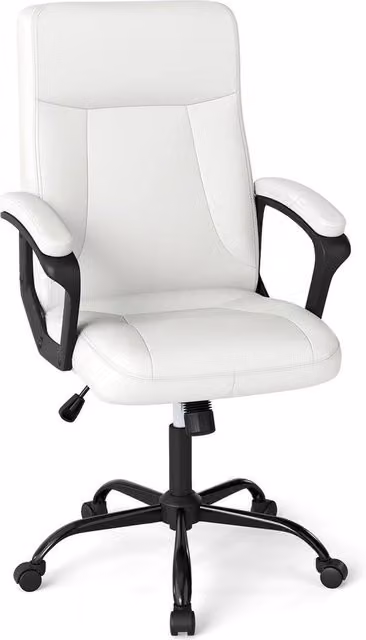 VOGREX Ergonomic Executive Office Chair in White Synthetic Leather with Headrest and Armrests