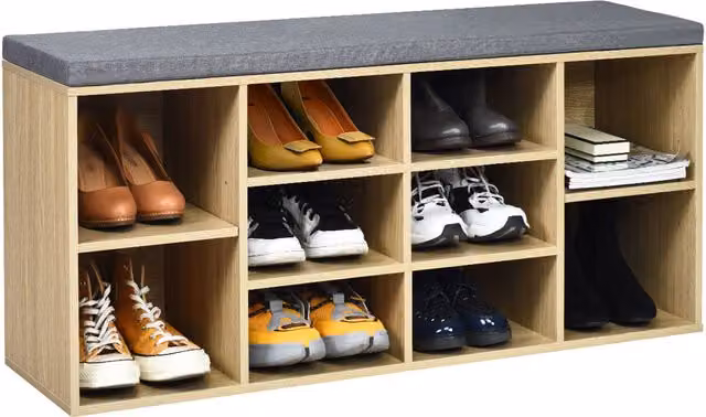 Costway Brown Shoe Storage Bench and Organiser Seater with MDF and Fabric Finish