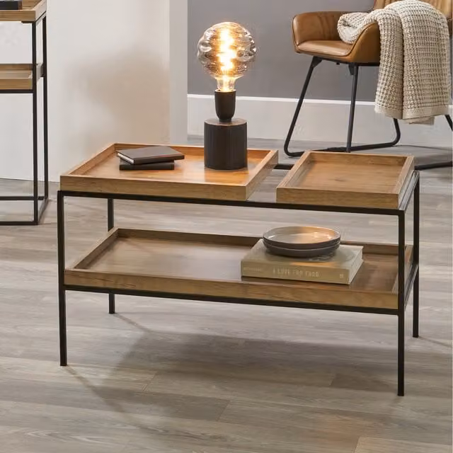 Pacific Lifestyle Industrial Rectangular Coffee Table in Brown and Black