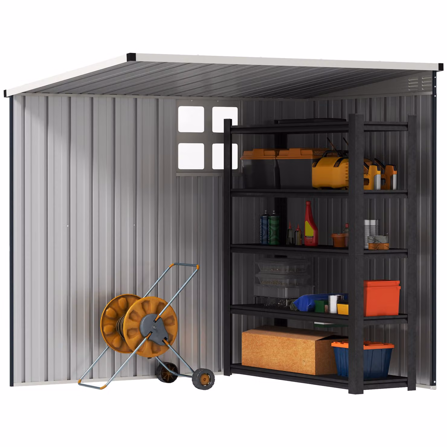 Outsunny Dark Grey Metal Garden Storage Shed with Window, Vents and Lockable Door, W/D/H: 121.92 x 181.0 x 182.88 cm – 8