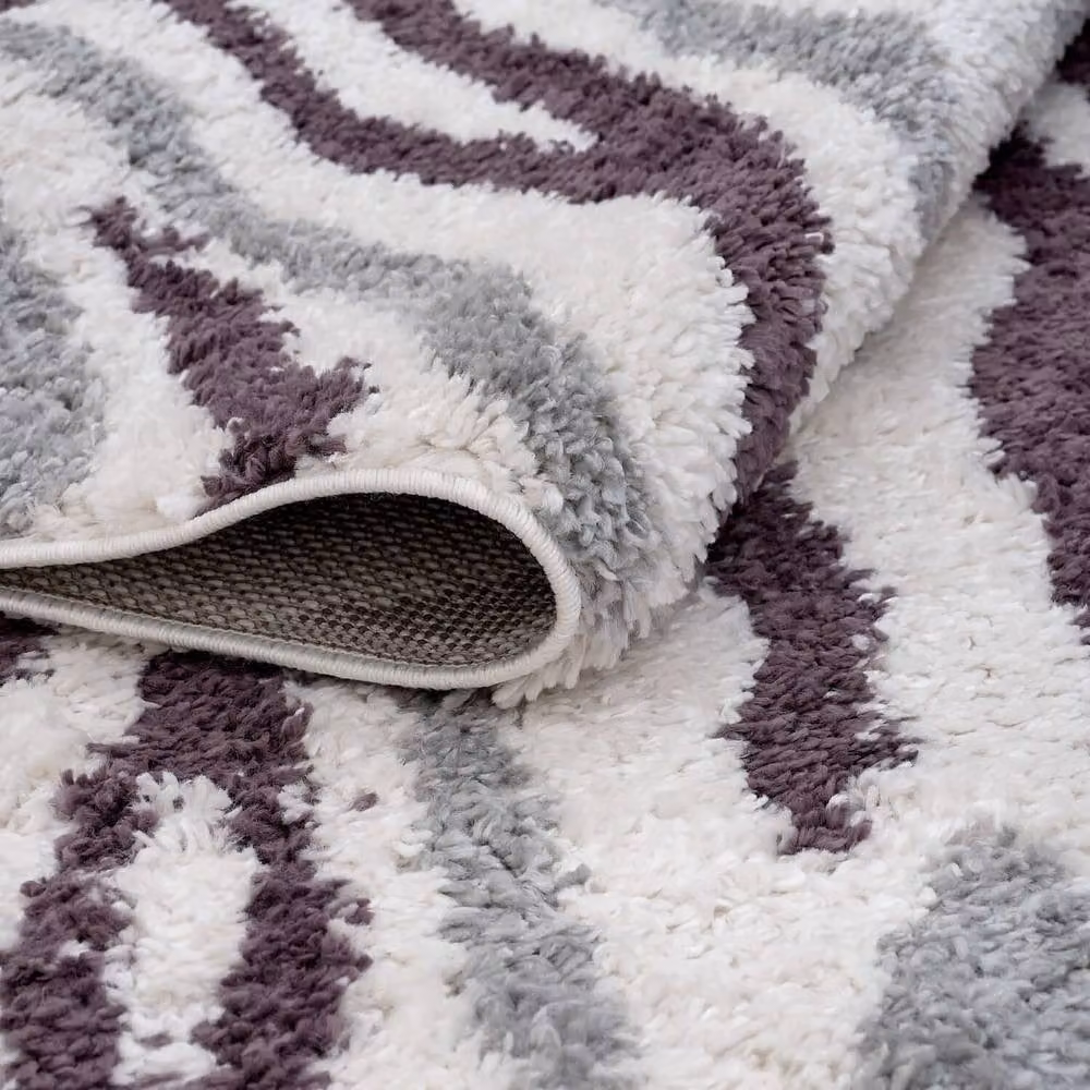 THE RUGS Moodi Abstract Design Shaggy Soft High Pile Living Room Rug, Purple, W: 120 cm, L: 170 cm – 4