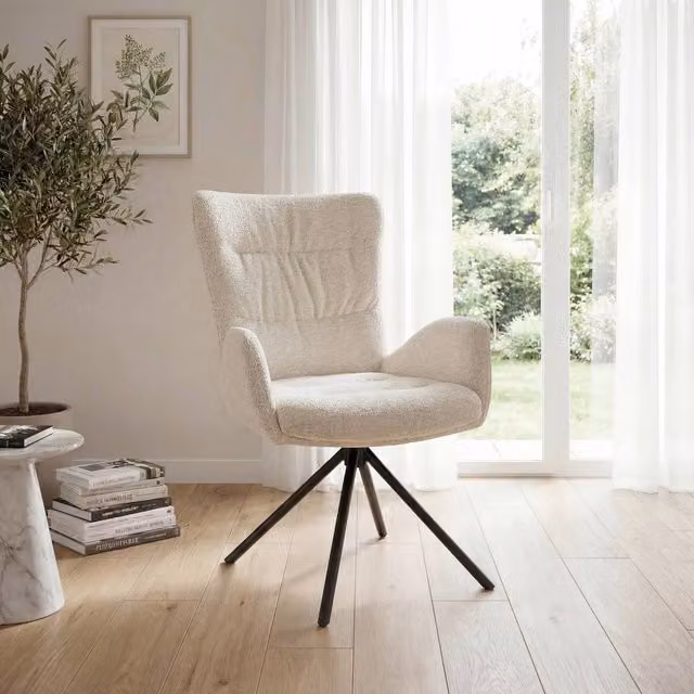 SONARA Single Luxury Chenille Swivel Accent Chair in Beige with Armrests and Mid-Century Tub Design