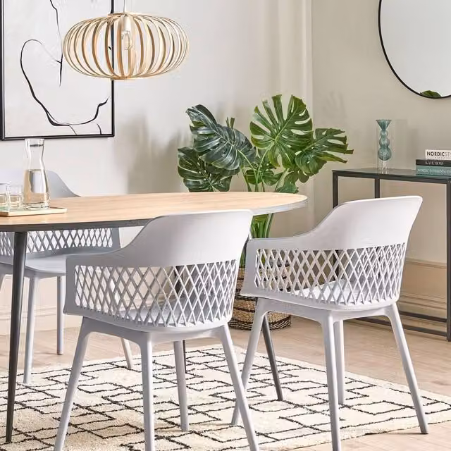 Wyld and Coco Set of 2 Grey Ergonomic Polypropylene Dining Chairs with Armrests – 1