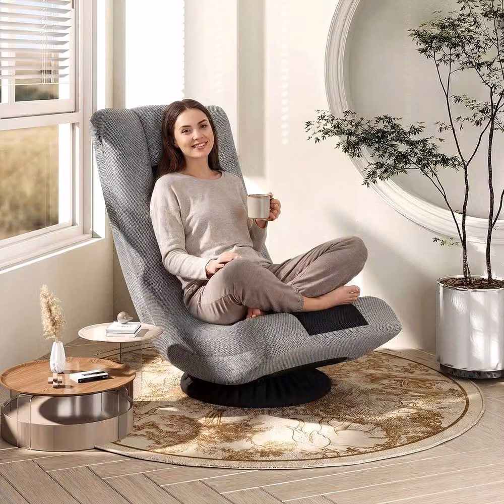 Kelvenix Grey Swivel 360 Folding Floor Gaming Chair with Headrest – 3
