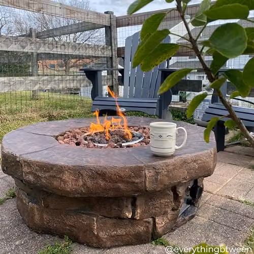 Teamson Home Brown Round Stone Effect Propane Gas Fire Pit Table with Lava Rocks and Cover – 7