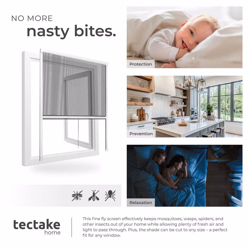 tectake White Roller Fly Screen with Aluminium Frame, W/H: 110 x 160 cm – 5