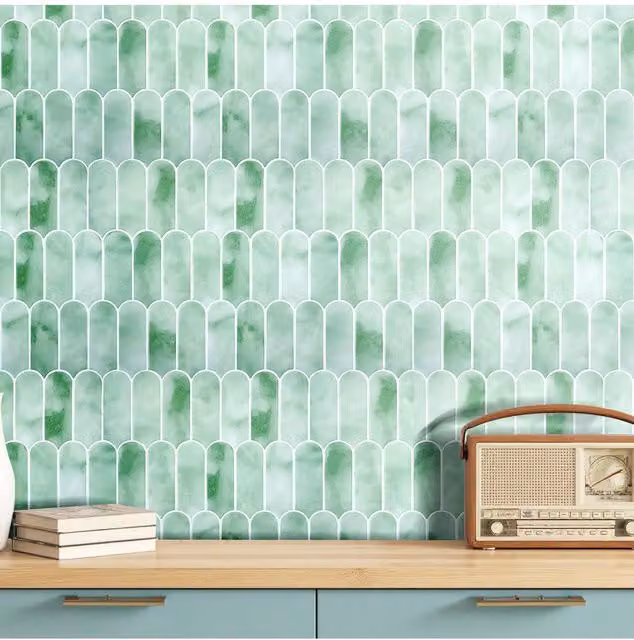 Living and Home 10-Piece Gradient Colour 3D Arch Self-Adhesive Wall Tile Stickers in Green