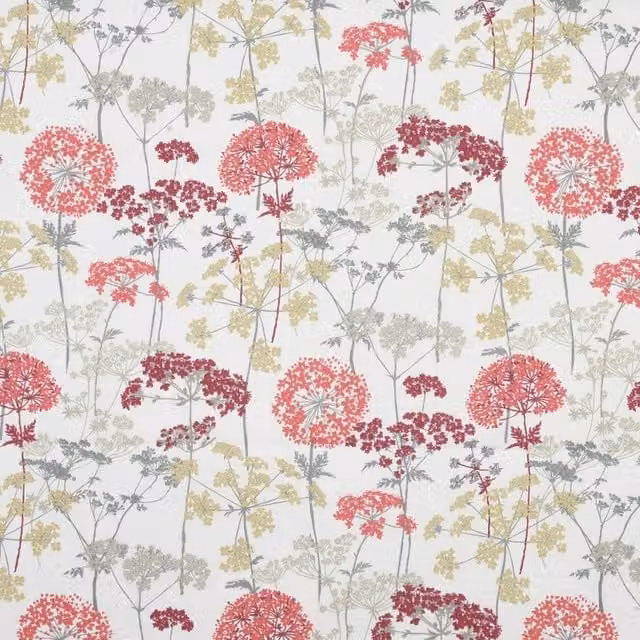 iLiv Hedgerow Floral Cotton Fabric in Ruby, White, Pink and Red