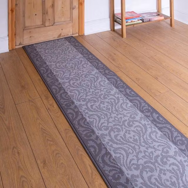 runrug Baroque Hallway Carpet Runner Rug in Light Grey, W: 70 cm, L: 360 cm