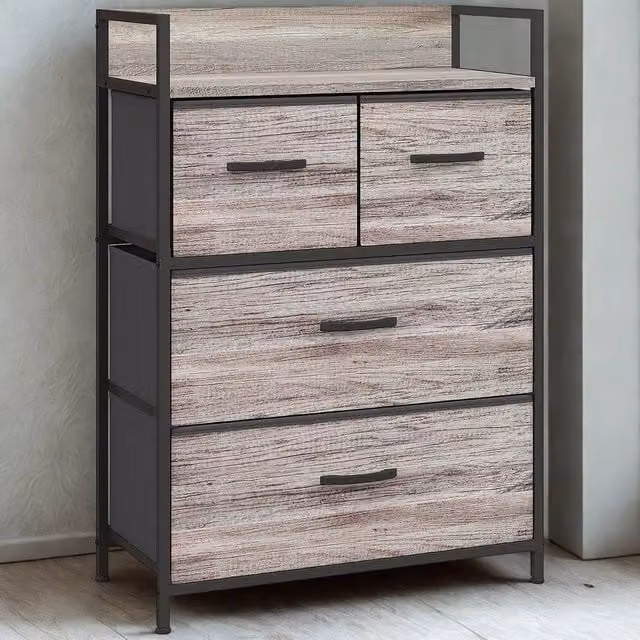 FURNOS Industrial 4 Fabric Drawer Chest Storage Unit with Shelftop, Grey – 1