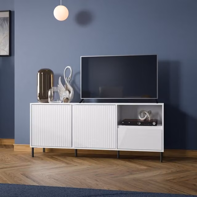 Furniture To Go Avenale Wide TV Cabinet with 2 Doors and 1 Soft-Close Drawer in Alpine White High Gloss