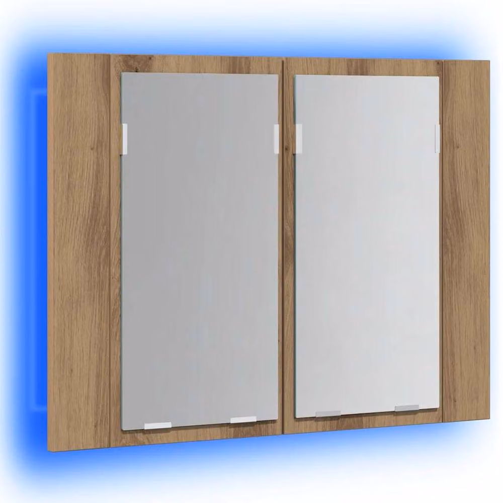 Berkfield Home Artisan Oak LED Mirror Cabinet in Brown, W/D/H: 60 x 12 x 45 cm – 2