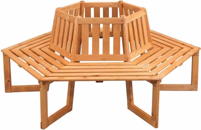 Promex Brown Solid Pine Wood Garden Tree Bench W/D/H: 205 x 90 x 89 cm