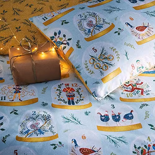 Riva Home Twelve Days of Christmas Reversible Polycotton Duvet Cover Set, Red, 3 Pieces, W: 140 cm, H: 200 cm, Pillowcases: 50 x 75 cm – 4