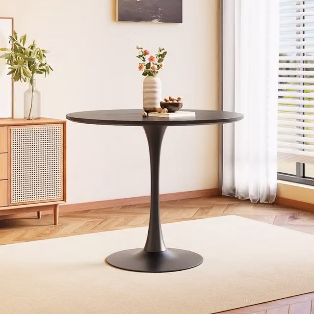 Livingandhome Modern Round MDF Dining Table with Central Column in Black