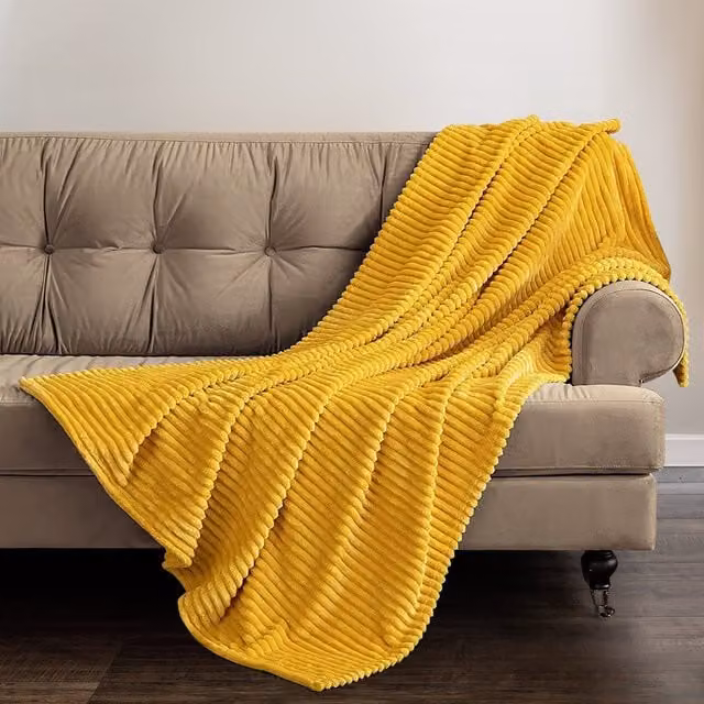 Velosso Yellow Plaid Cord Ribbed Blanket Throw W: 150 cm, D: 200 cm