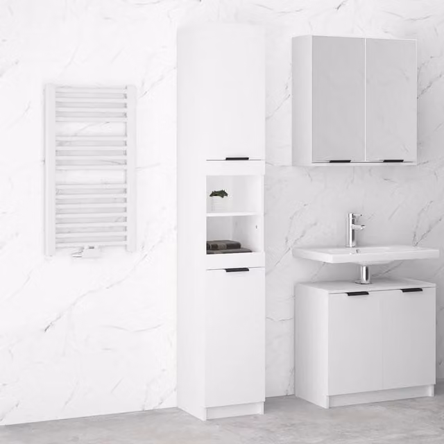 Berkfield Home White Wall Mounted Bathroom Cabinet with Hinged Doors and Internal Shelves, W/D/H: 32 x 34 x 188.5 cm