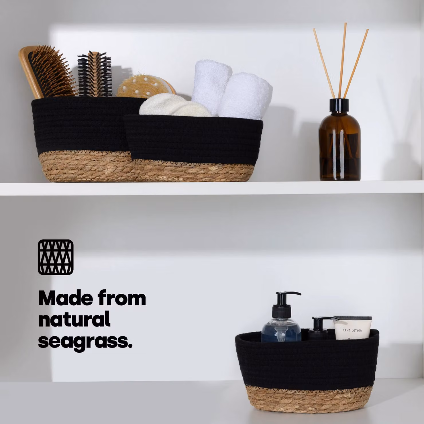 LIVIVO Tulla 3-Piece Stackable Seagrass Storage Basket Set in Black and Grey – 2