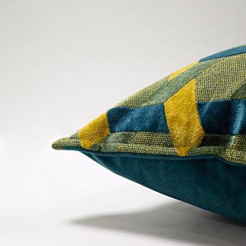Paoletti Delano Geometric Velvet Cushion in Petrol, Gold and Blue, W/D/H: 60 x 40 x 40 cm – 3