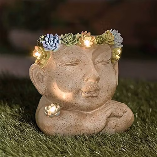 GloBrite Solar Face Plant Pot Light, Multicolour Waterproof Resin Outdoor Garden Ornament – 2