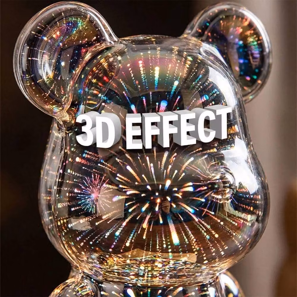 FLAVORA 3D Fireworks Bear LED Night Light, Multicolour Colour Changing Desk Lamp – 5