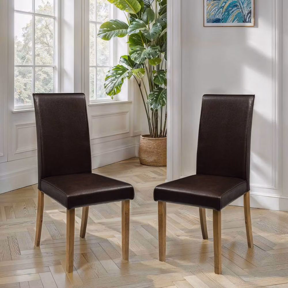 Cheshire Kensington Set of 2 Modern Brown Synthetic Leather Dining Chairs with Wood Upholstered Frame – 3
