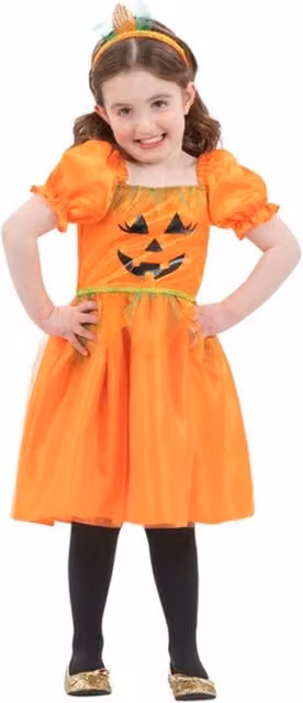 Smiffys Girls Pumpkin Halloween Costume Set in Orange and Silver, 1-2 Years
