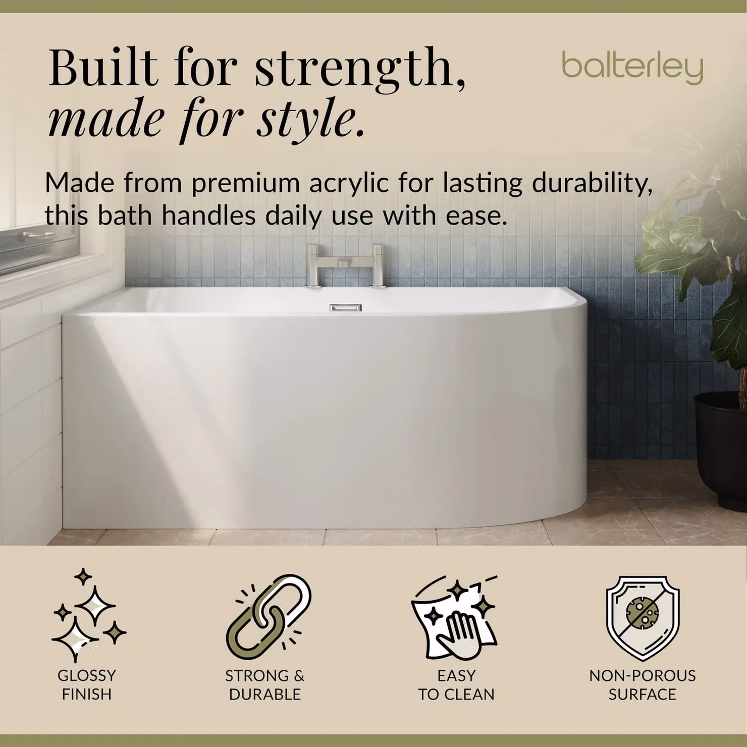 Balterley Left Hand Asymmetric J Shaped Freestanding Acrylic Bath in White W/D/H: 150 x 71 x 59 cm – 2