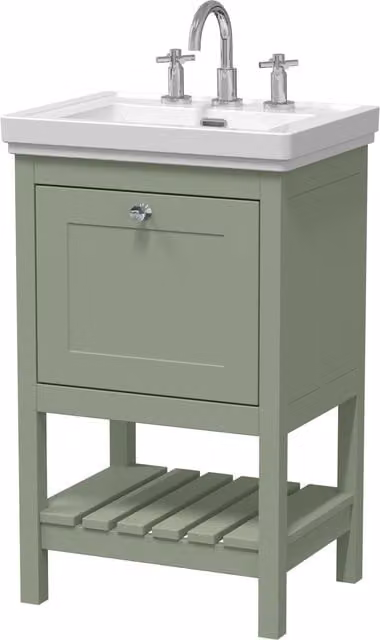 Balterley Bathroom 1 Soft Close Drawer Floor Vanity Unit with Basin, Green, W: 53.1 cm