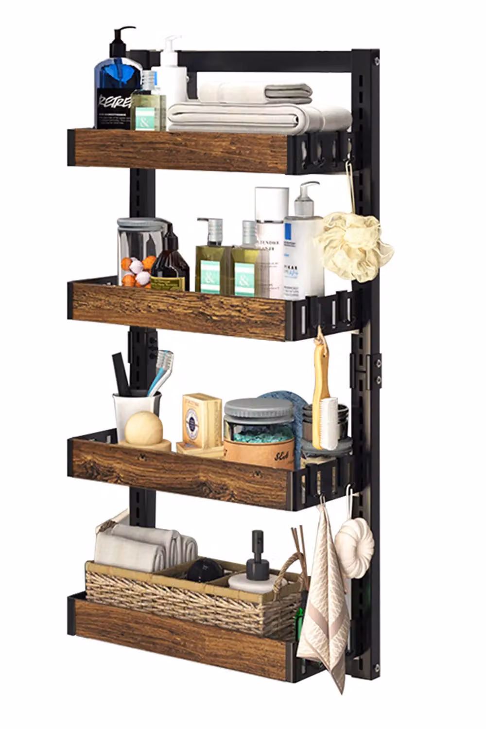 Living and Home 4 Tier Hanging Detachable Shower Caddy and Kitchen Pantry Organiser in Brown – 4