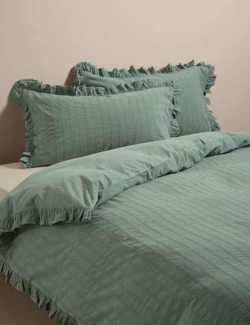M&S Pure Cotton Classic Bedding Set in Green, W: 140 cm, L: 200 cm