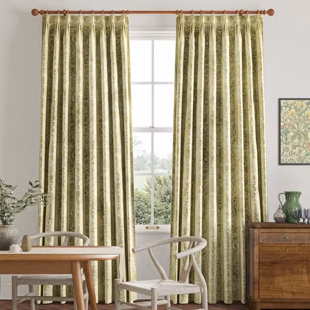William Morris Compton Silhouette Made To Measure Floral Velvet Curtains in Apple Green and Yellow