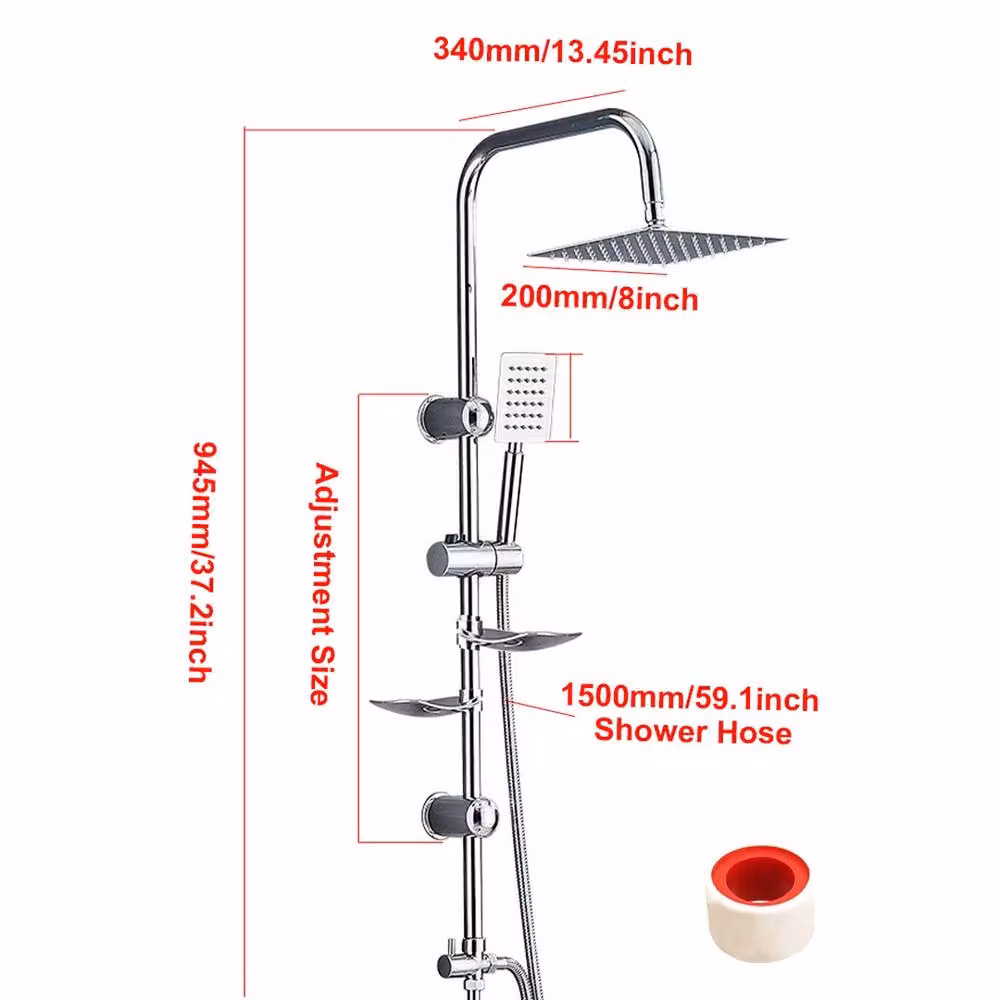 Ventryn Large Square Chrome Shower Set with Twin Head Waterfall Riser and Diverter in Silver – 2