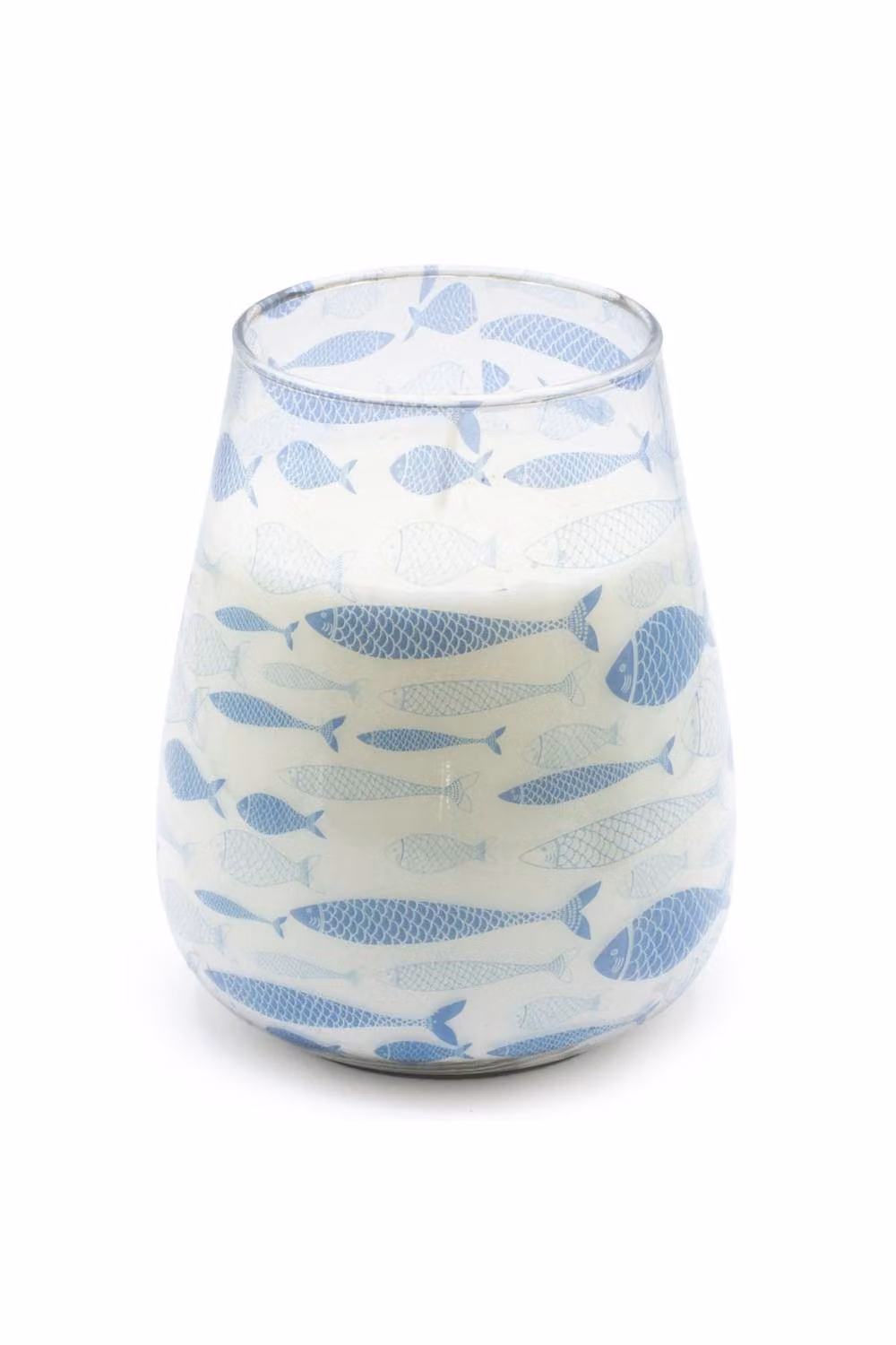 KDMD Tall Glass Jar Candle in Seabreeze Blue with Fish Design – 2