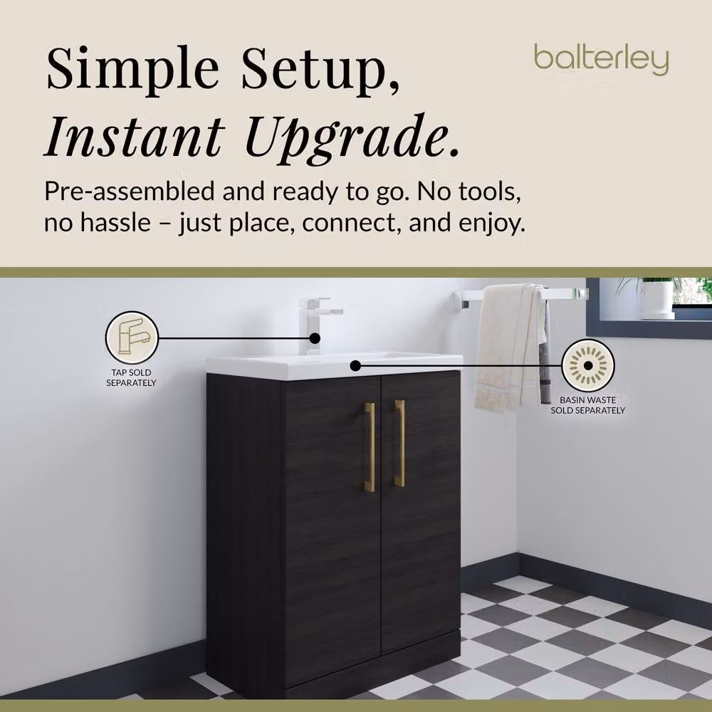 Balterley Modern Black Wood Freestanding Bathroom Vanity Basin Unit with Soft Close Doors, W: 60 cm, H: 84 cm – 4