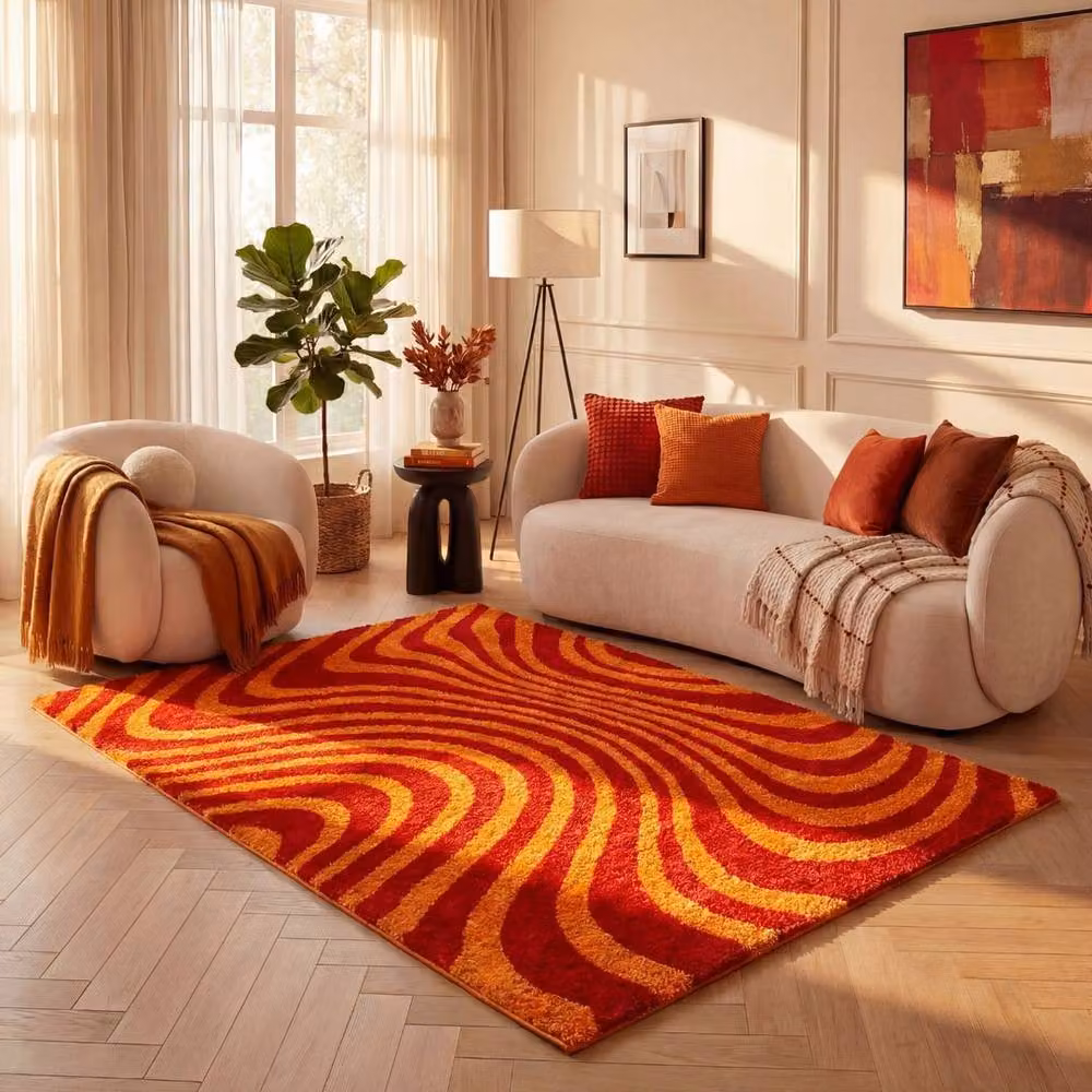 THE RUGS Joli Striped Soft and Dense Pile Rectangular Rug in Red, W: 120 cm, D: 170 cm – 3