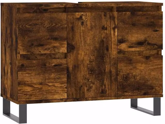 Berkfield Home Bathroom Cabinet in Smoked Oak Brown, W/D/H: 80 x 33 x 60 cm – 1