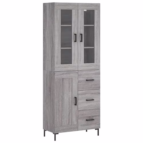 vidaXL Modern Highboard Sideboard in Grey Sonoma Engineered Wood with Hinged Doors and Internal Shelves, W/D/H: 180 x 53 x 69.5 cm – 1