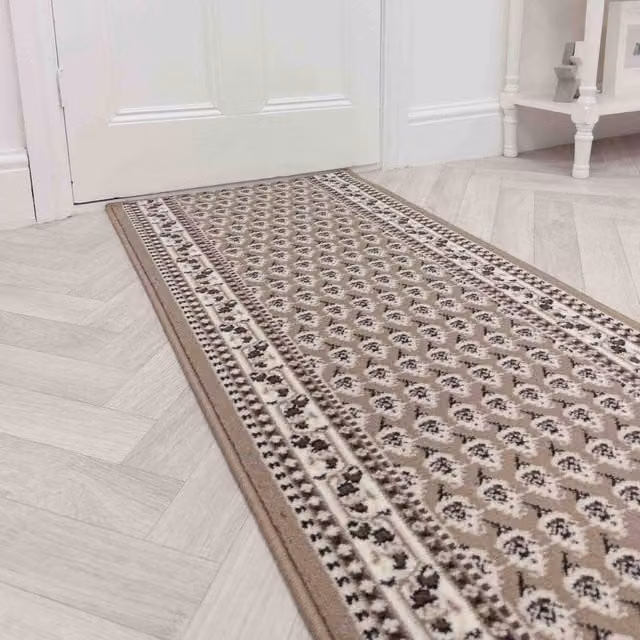 runrug Peacock Hallway Carpet Runner Rug in Beige, W: 60 cm, L: 330 cm