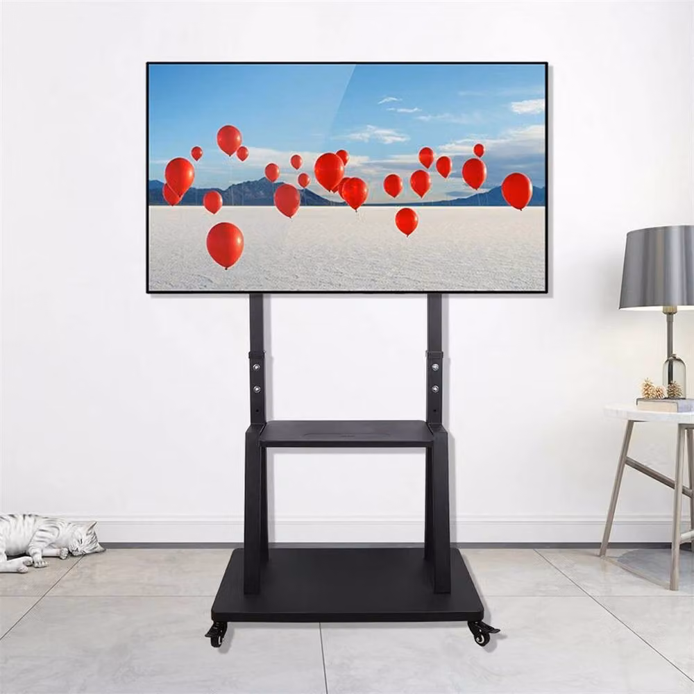 FLAVORA Mobile TV Cart Stand in Black, Fits Screens up to 100 inch with 80kg Capacity – 3