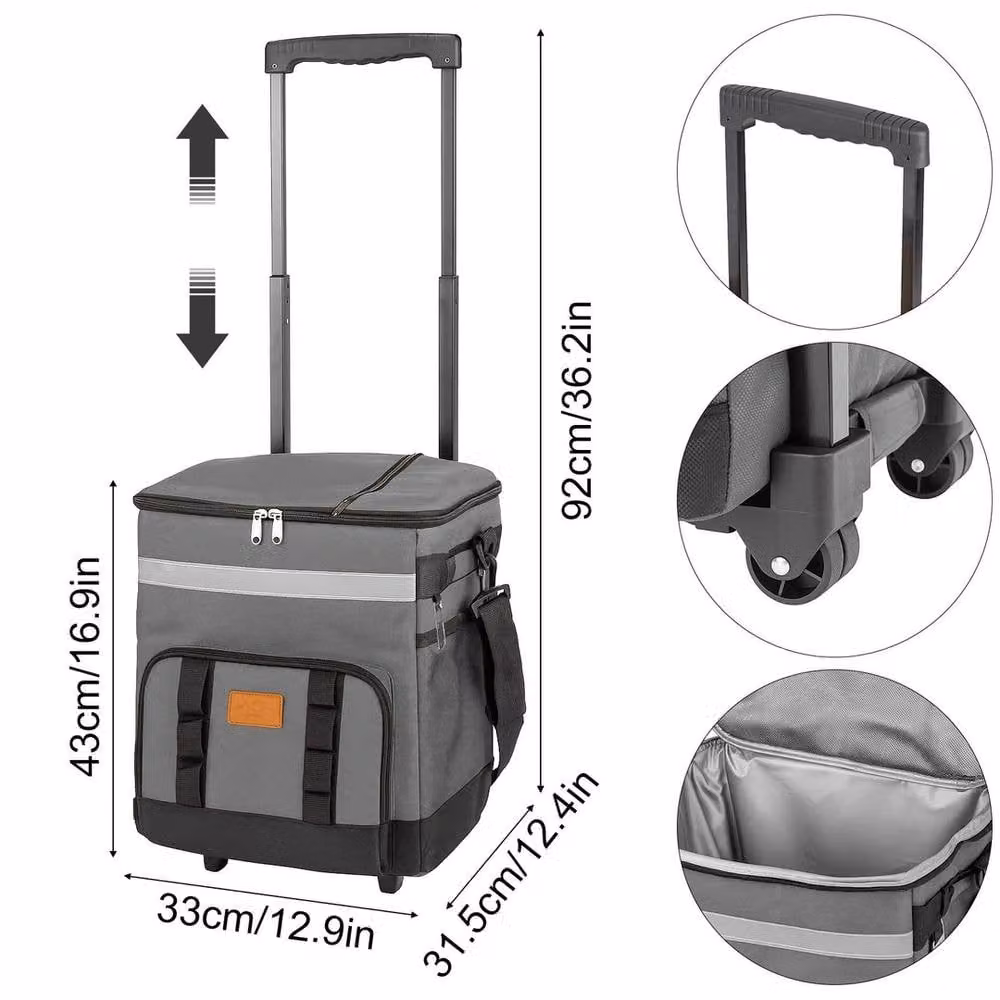 EONLION Grey 35L Portable Insulated Tot Rolling Cooler Bag with Wheels – 2