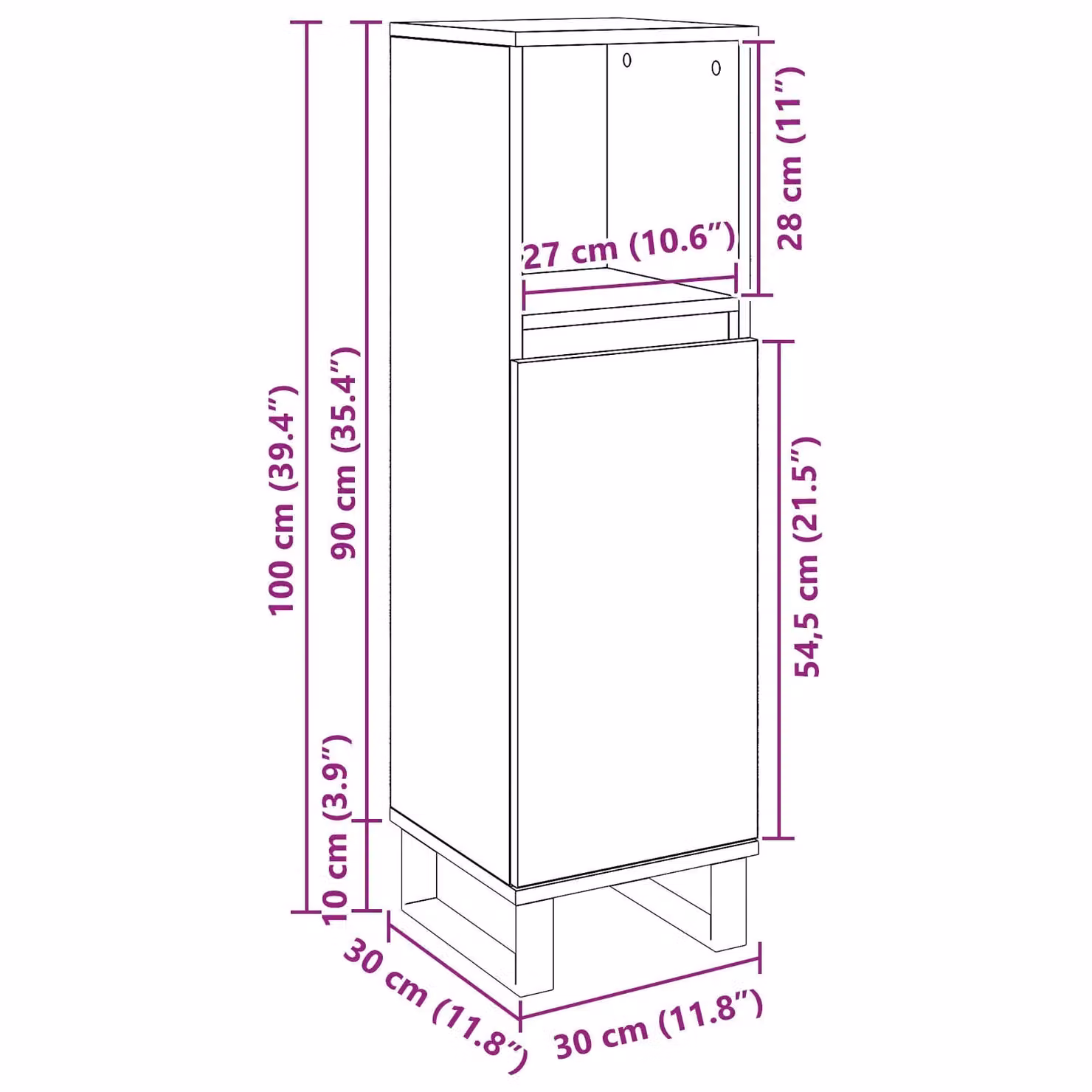 Berkfield Home Modern Black Oak Bathroom Cabinet with Hinged Doors and Internal Shelves, W/D/H: 30 x 30 x 100 cm – 5