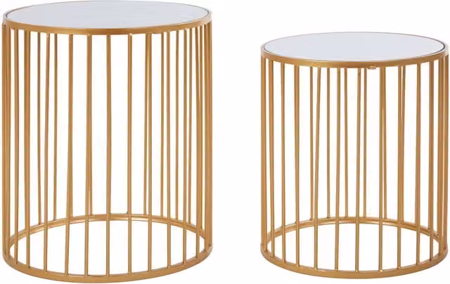 Interiors by Premier Orsina Nest of 2 Round Side Tables with Gold Metal Frame and Glass Tops