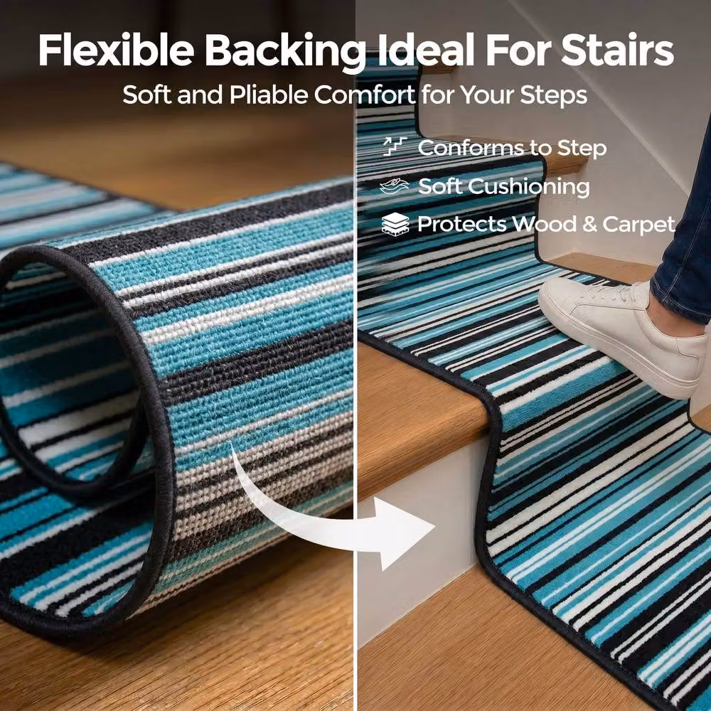 Bravich LTD Two Tone Striped Hallway Runner Rug, Non Slip Low Pile Polypropylene, Petrol Teal, W: 60 cm, L: 240 cm – 5