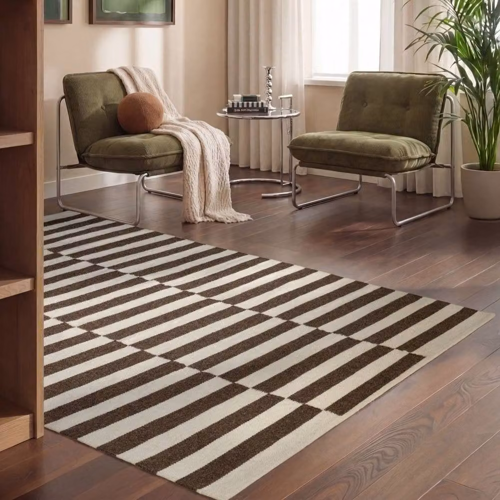 THE RUGS Vika Handwoven Wool Striped Reversible Rug in Brown, W x D: 120 x 180 cm – 2