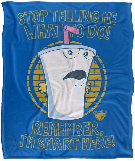 Cartoon Network Aqua Teen Hunger Force Super Soft Fluffy Polyester Throw Blanket, Blue and Multicolour, Large – 1